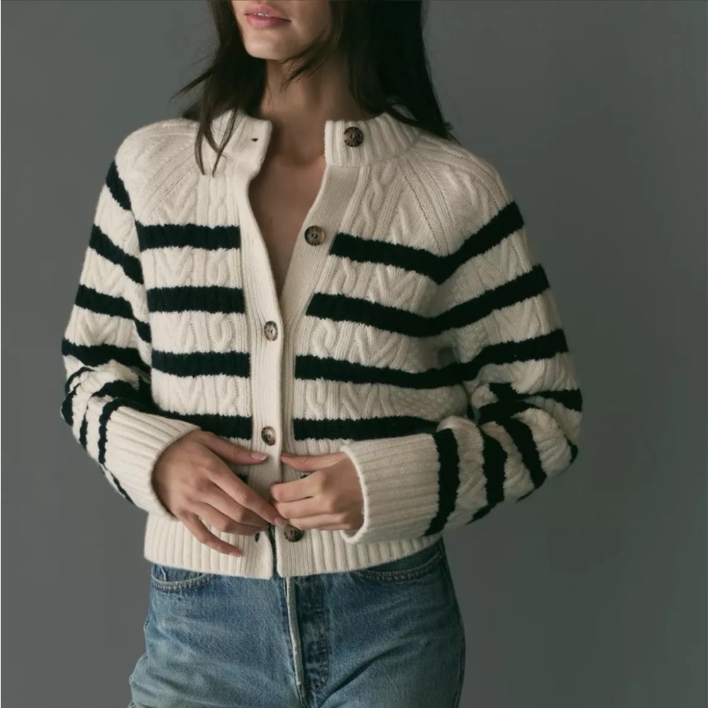 DÔEN Rita Cardigan, Calais Stripe, size Small